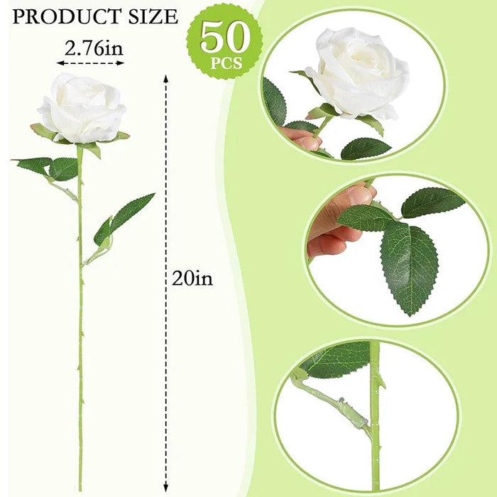 Artificial Velvet Roses – 50PCS Long-Stem Flower Bouquet SF