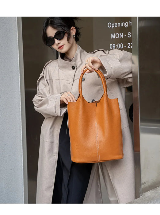 Bucket Bag – Soft Versatile Leather Shoulder Handbag for Women - Samanta Factory