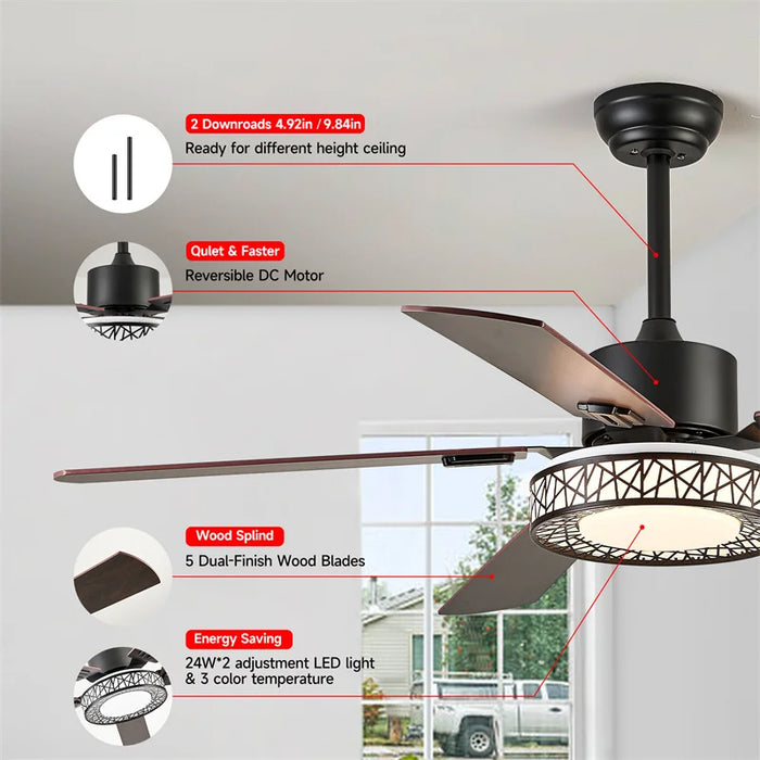 Smart Ceiling Fan with Light – Remote-Controlled Retractable Blades & Dimmable LED - Samanta Factory