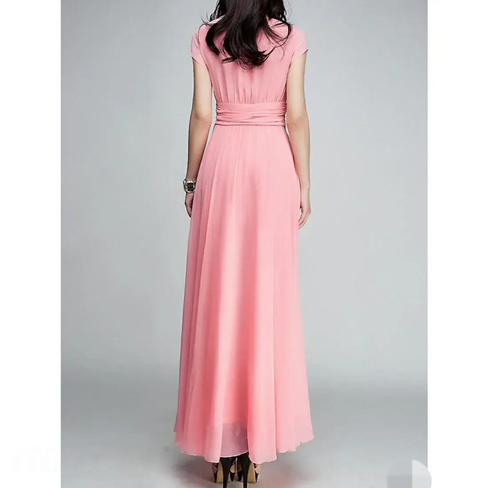 Party Dress – V-Neck Chiffon Elegance - Samanta Factory