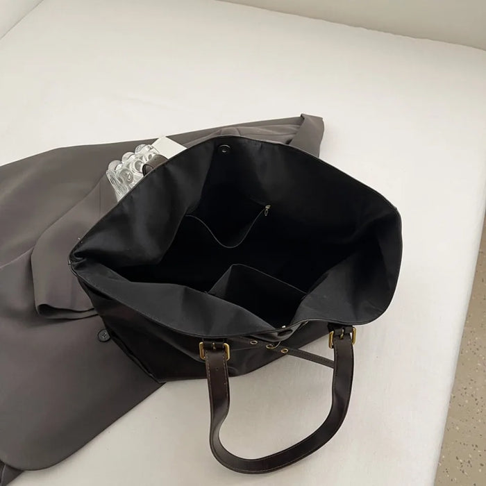 Vintage PU Leather Shoulder Tote – Soft Casual Bag with Lock Closure - Samanta Factory