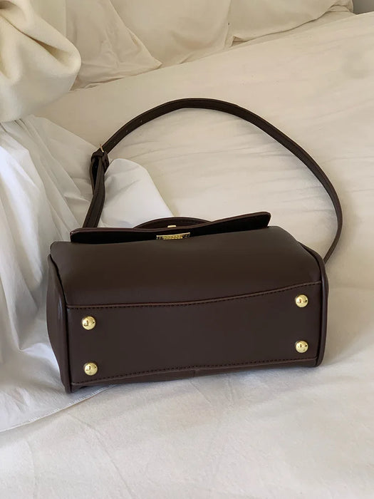 PU Leather Box Bag – Twist Lock Closure for Women