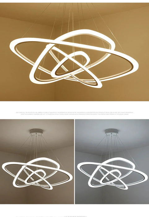 Art Deco Pendant Light – White Acrylic & Iron Chandelier with Remote Control - Samanta Factory