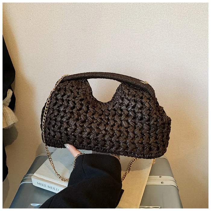 Retro Woven Straw Crossbody Bag – Women's Rattan Beach Shoulder Bag for Vacation & Travel SF