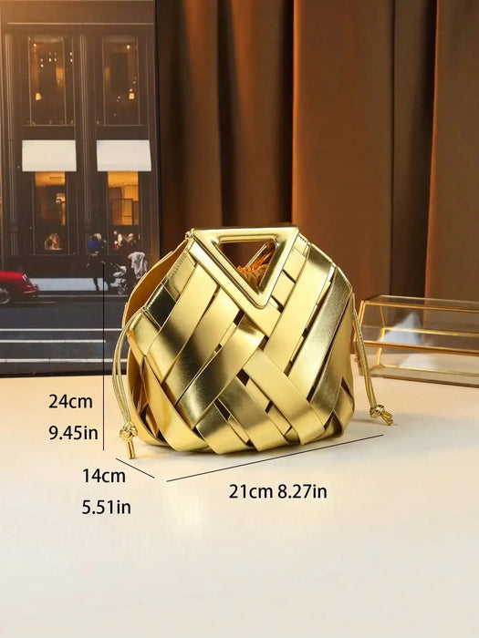 Woven Design Women Handbag, Tote Basket Bag, High-End Niche Inverted Triangle Shaped Fashion Commuter Bag, Casual Style SF