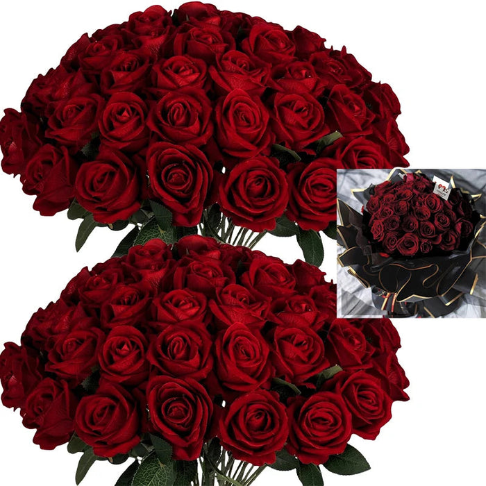 Velvet Artificial Roses – Real Touch 50PCS Bouquet for DIY & Decor Samanta Factory