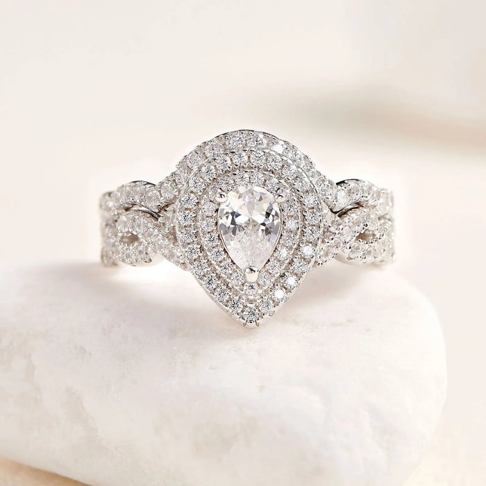 Sterling Silver Bridal Ring Set – Pear Cut Zircon Elegance SF