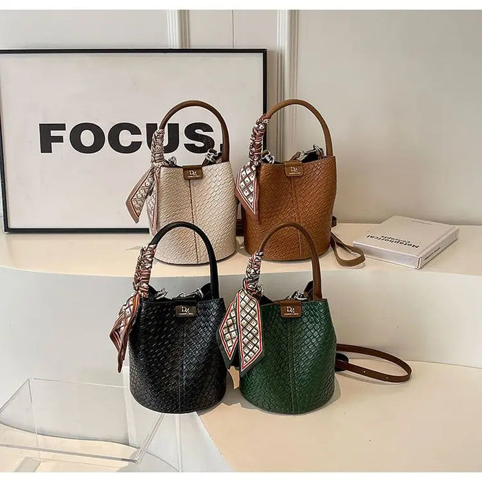 PU Leather Knitted Bucket Bag – Soft Casual Messenger Handbag for Women - Samanta Factory
