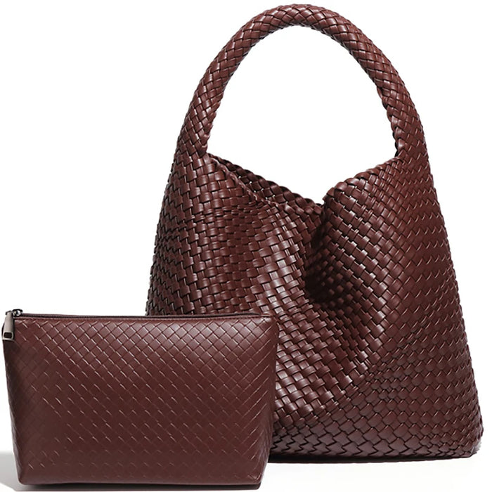 Woven Tote Bag  with Purse for Women – Large Soft Leather Shoulder Bag for Work, Beach & Travel - Samanta Factory
