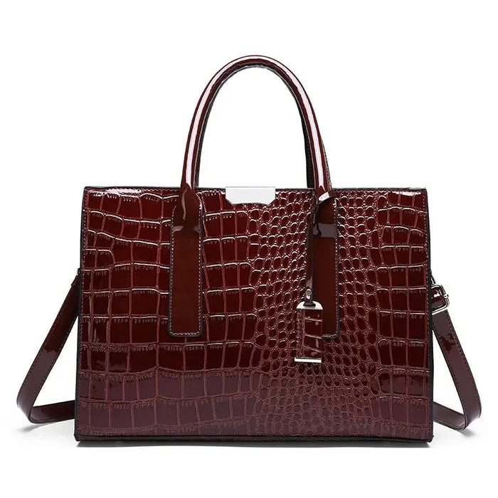 Luxury Crocodile Pattern Handbag – Large Capacity Vintage Women’s Leather Tote Shoulder Bag SF
