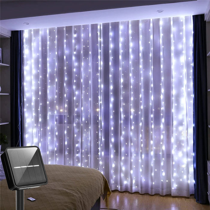 Festive Solar-Powered Curtain Lights with Waterproof Design & Remote Control - Samanta Factory