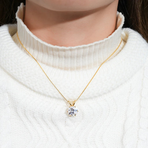 Round-cut moissanite pendant necklace on 925 sterling silver box chain.