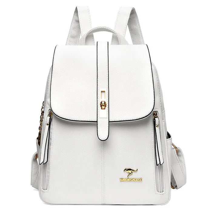 Women’s Leather Backpack – Fashionable White Shoulder Bag for Travel & School - Samanta Factory