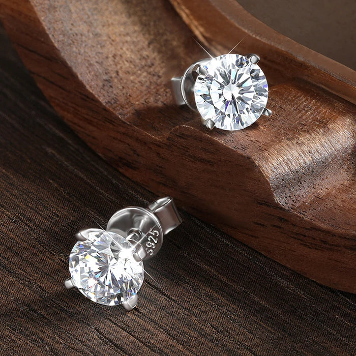 Certified Moissanite Stud Earrings – D-Color VVS1 Round Cut in 925 Sterling Silver
