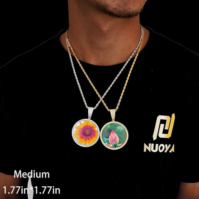 Personalized Bling Circle Necklace with Engraving – Memory Jewelry for Men & Women SF