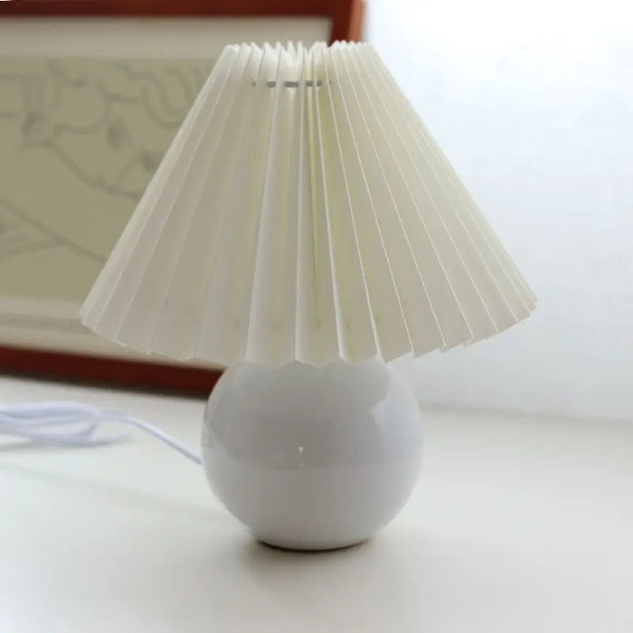 Korean Table Lamp – Vintage Pleated Fabric Shade with Ceramic Base