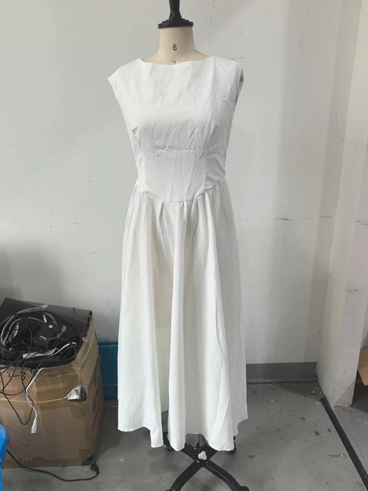 A-line Strap Long Dress – Square Neck & Backless Design
