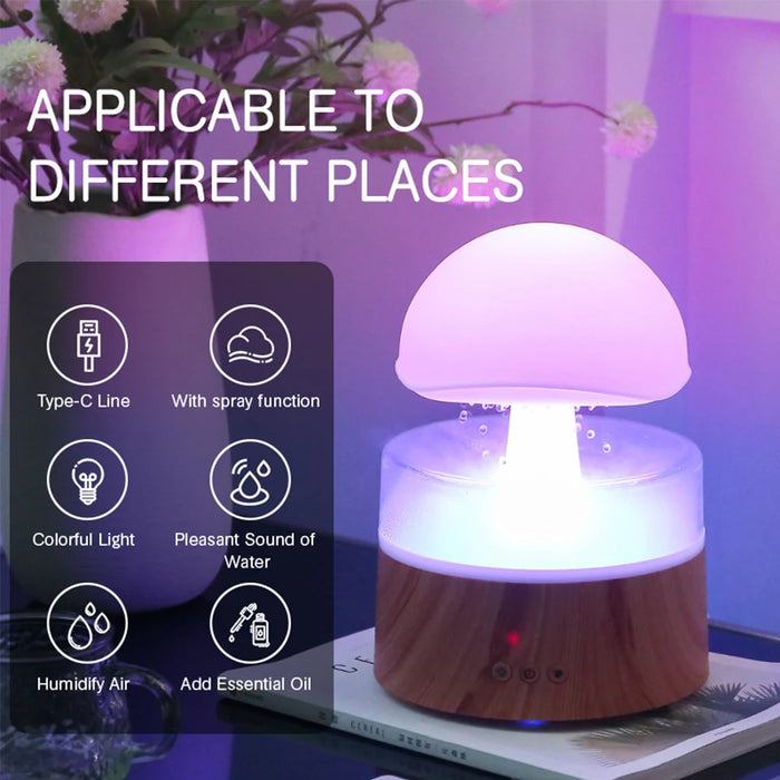 Mushroom Rain Cloud Humidifier – 7-Color LED & Aromatherapy Diffuser for Relaxation & Skin Hydration - Samanta Factory