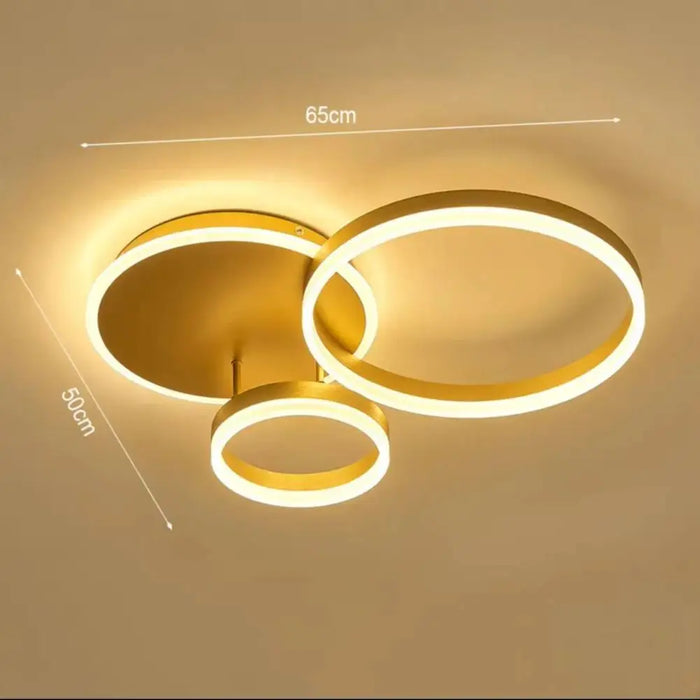 LED Ceiling Light – Modern Gold Triple-Ring Design with Remote Control