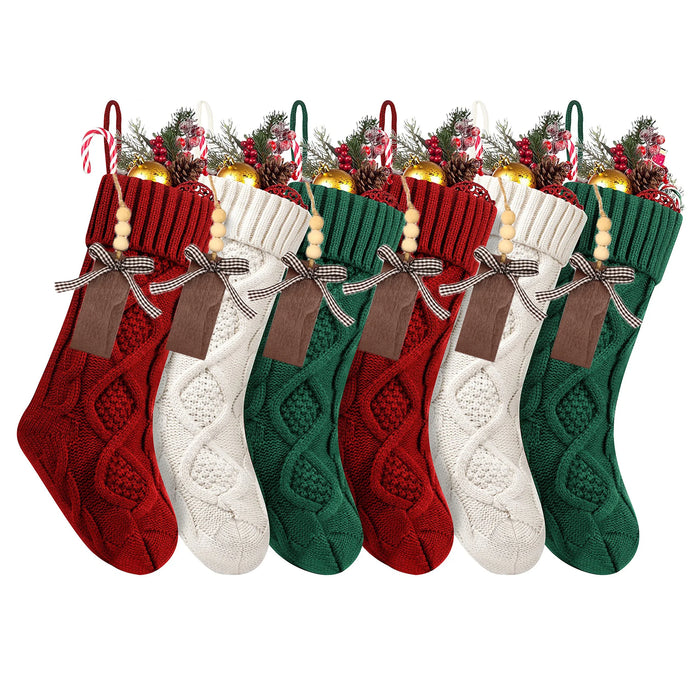 Personalised Christmas Stockings – Knitted Design with Wooden Name Tags