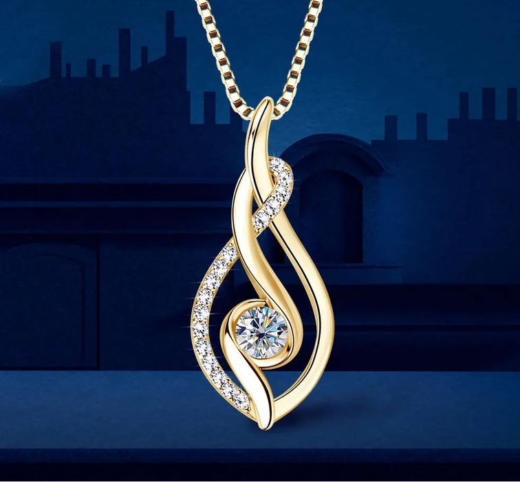 D Color VVS1 twisted Moissanite pendant necklace in 925 sterling silver with 18K gold plating
