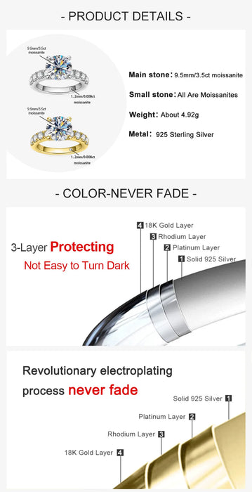 4.3CTTW Moissanite Engagement Ring – D Color Lab-Certified 925 Sterling Silver