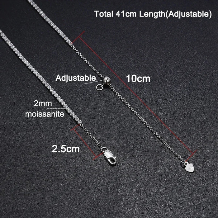 Moissanite Tennis Necklace – Adjustable 2 mm D-Color Shine
