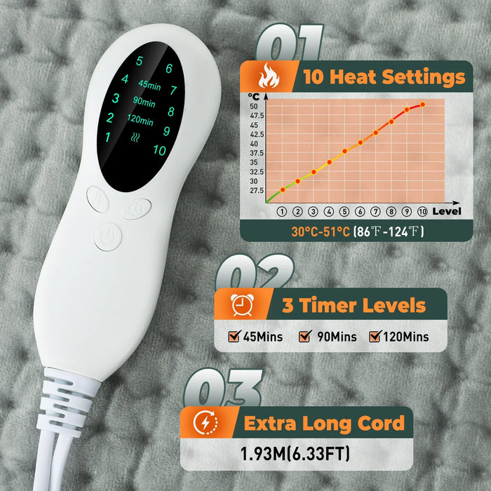 Electric Heating Pad – Adjustable 10-Level Temperature & 3-Timer Settings for Full-Body Relief - Samanta Factory