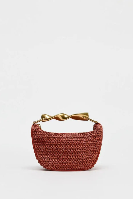 Women's Half Moon Straw Bag – Woven Bucket Crossbody Shoulder Bag for Summer Beach SF