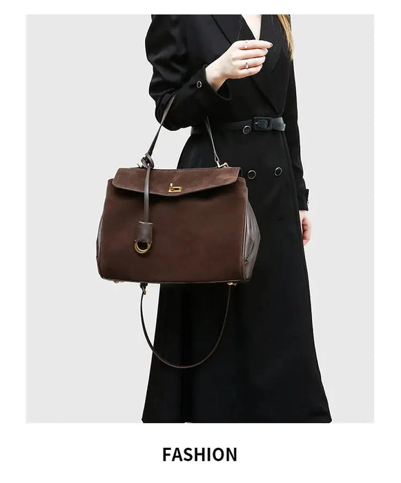 Microfiber Leather Shoulder Bag – Large Square with Lock SF