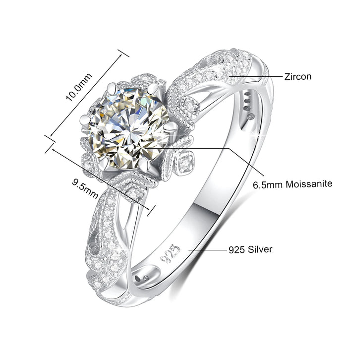 925 Sterling Silver Moissanite Ring – 1ct Skeleton Design with Zircon Accents