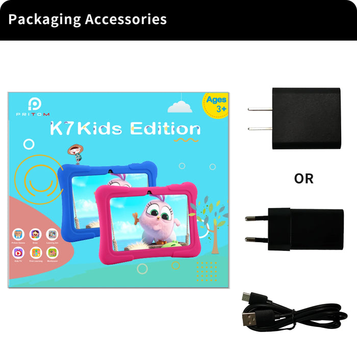 Kids Android Tablet – 7-Inch PRITOM K7 with WiFi, 32GB Storage, Parental Controls & Protective Case - Samanta Factory