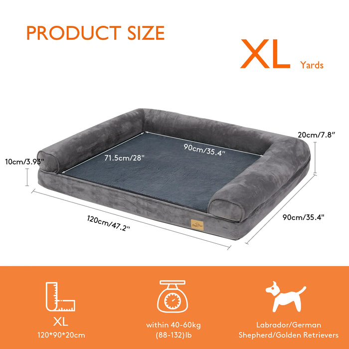 Orthopedic Dog Sofa Bed – Extra-Thick Foam Base with Washable Plush Cover & Bolster Support