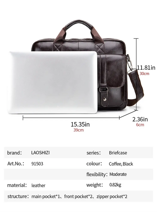 Leather Business Briefcase – 15-Inch Professional Work Bag for Men SF