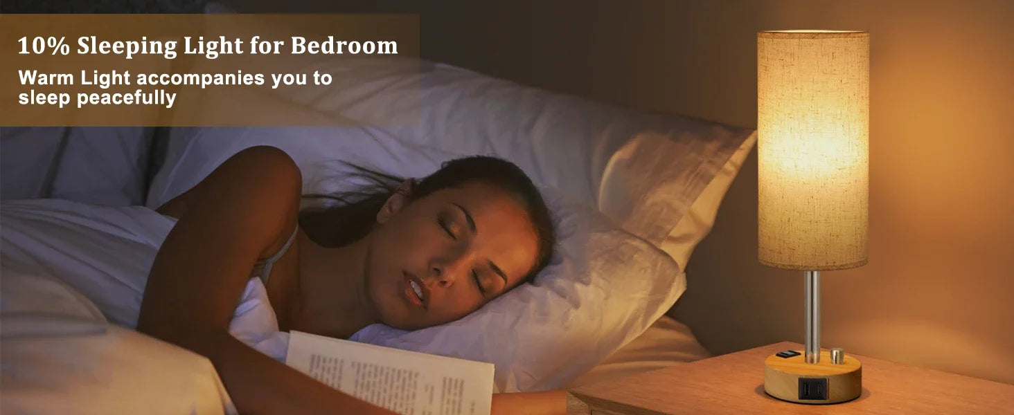 Bedside Table Lamp – Dimmable Lighting with USB-A & USB-C Charging Ports