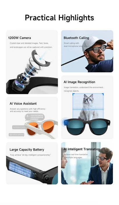8K AI Smart Glasses with Camera & Translation – Bluetooth Calling Voice Assistant Eyewear SF