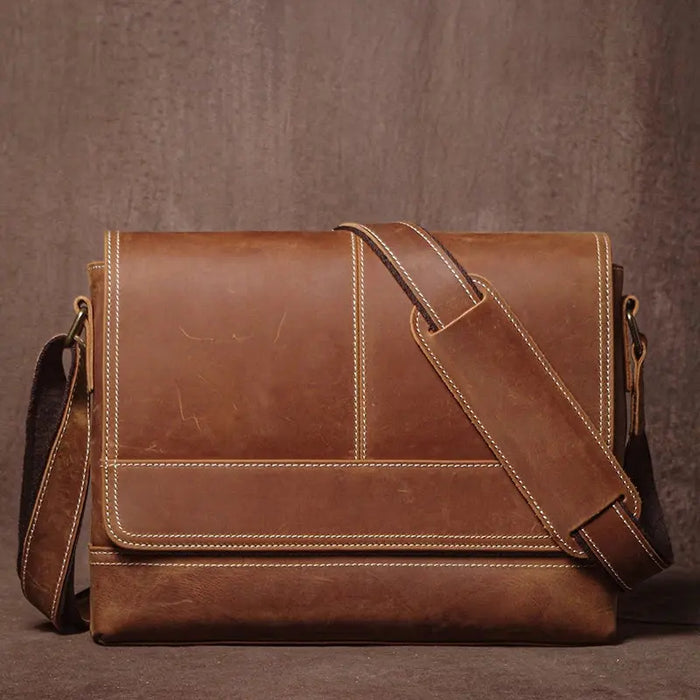 Vintage Leather Satchel Bag – Soft Men’s Crossbody Shoulder Bag SF