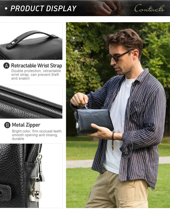 Men’s Leather Clutch Bag – Large Capacity Casual Hand Carry Bag SF