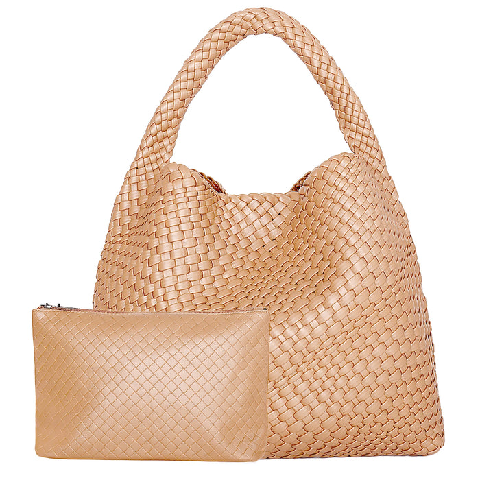 Woven Tote Bag  with Purse for Women – Large Soft Leather Shoulder Bag for Work, Beach & Travel - Samanta Factory
