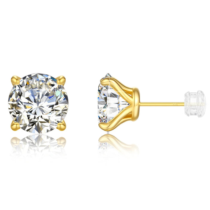 14K Gold Moissanite Stud Earrings – 0.5CT–3CT VVS1 Round Cut AU585 Certified