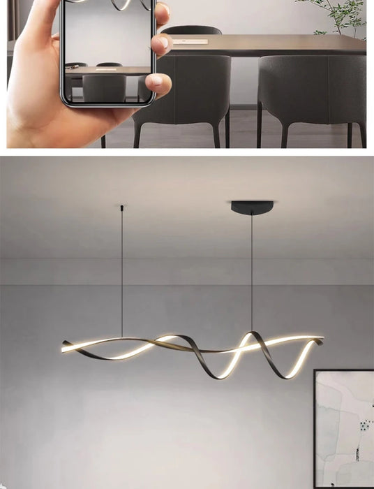 Modern LED Pendant Light – NEO Gleam Black Aluminum Chandelier with Remote Control - Samanta Factory