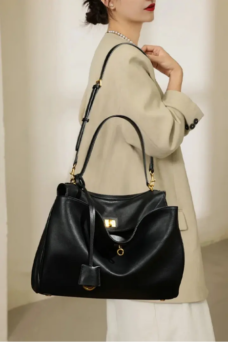 Cow Leather Shoulder Bag – Soft Tote with Large Capacity SF