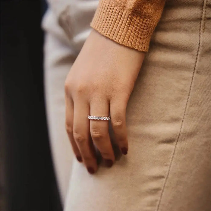 Sterling Silver CZ Eternity Stackable Ring – Women’s Round Cut Wedding Band SF