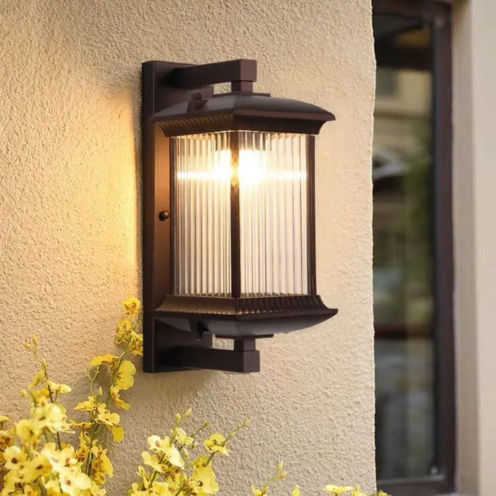 Vintage Wall Lamp – Brown Aluminum & Glass Sconce for Indoor & Outdoor Spaces