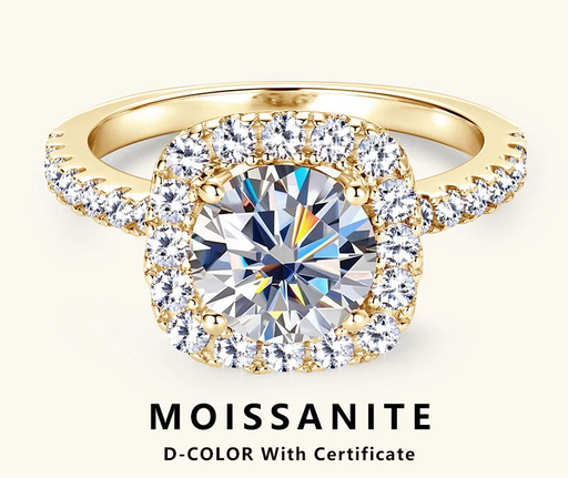 2ct D-color moissanite halo ring in sterling silver