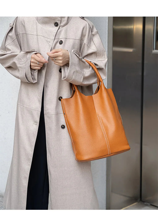 Bucket Bag – Soft Versatile Leather Shoulder Handbag for Women - Samanta Factory
