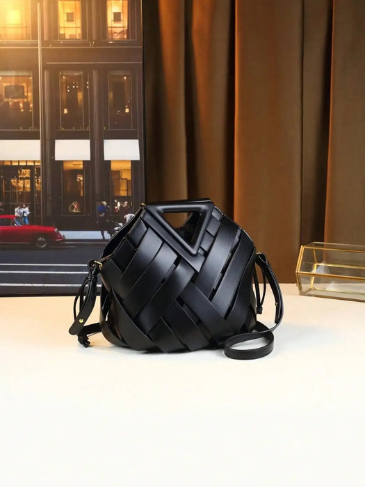 Woven Design Women Handbag, Tote Basket Bag, High-End Niche Inverted Triangle Shaped Fashion Commuter Bag, Casual Style SF