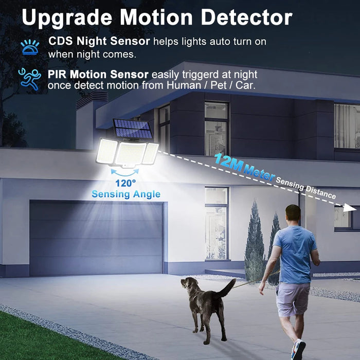 Solar Security Light – 3-Head Motion Sensor with Super Bright 348 LEDs