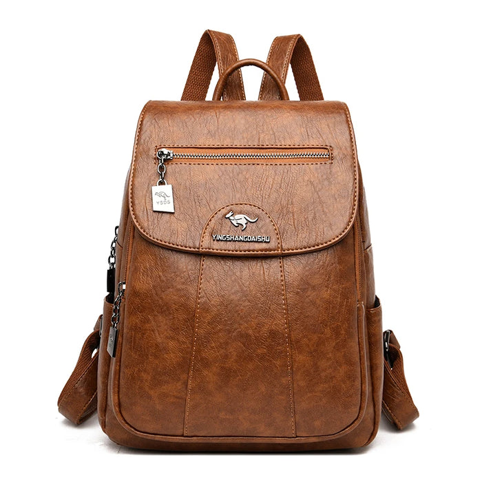 High-Quality Leather Backpack for Women – Large Capacity Travel & School Bag, Fashionable Mochila Shoulder Bag - Samanta Factory