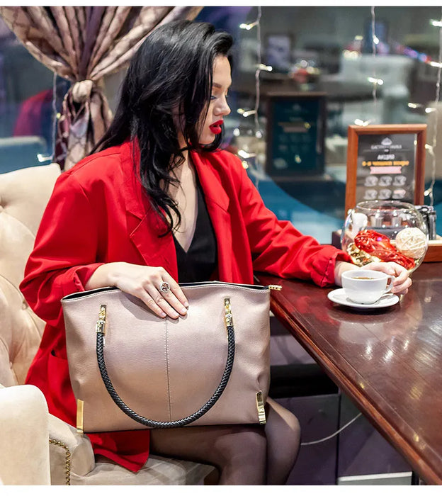Leather Tote Bag – Soft Casual Shoulder Handbag for Women - Samanta Factory